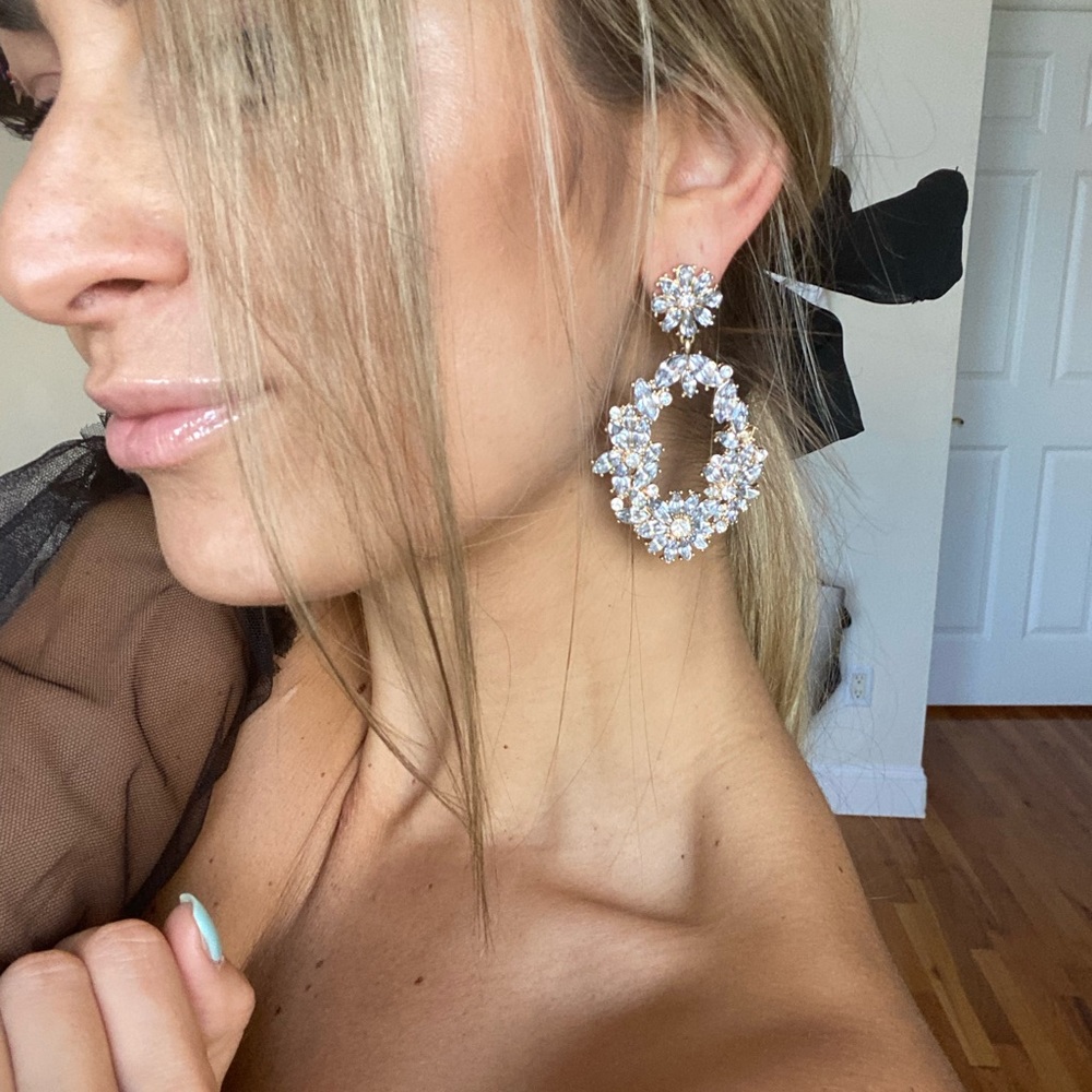 Silver Rhinestone Hanging Statement Earrings - image 6